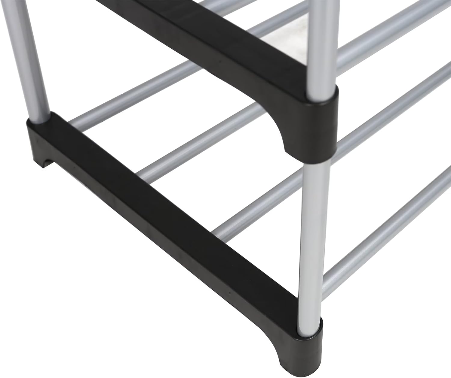 4-Tier Shoe Rack, Black and Silver, Holds 8 Pairs of Shoes, Metal Tubes & Plastic Connectors