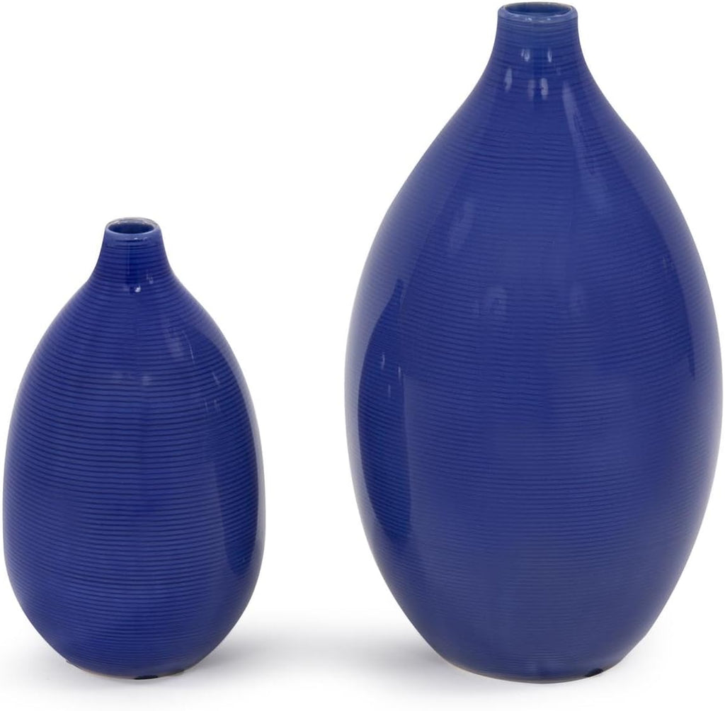 Howard Elliott Collection Glazed Ceramic Flower Or Decorative Home Vase Set, Cobalt Blue, 2 Piece, 7 x 12 Inch and 5 x 8 inch