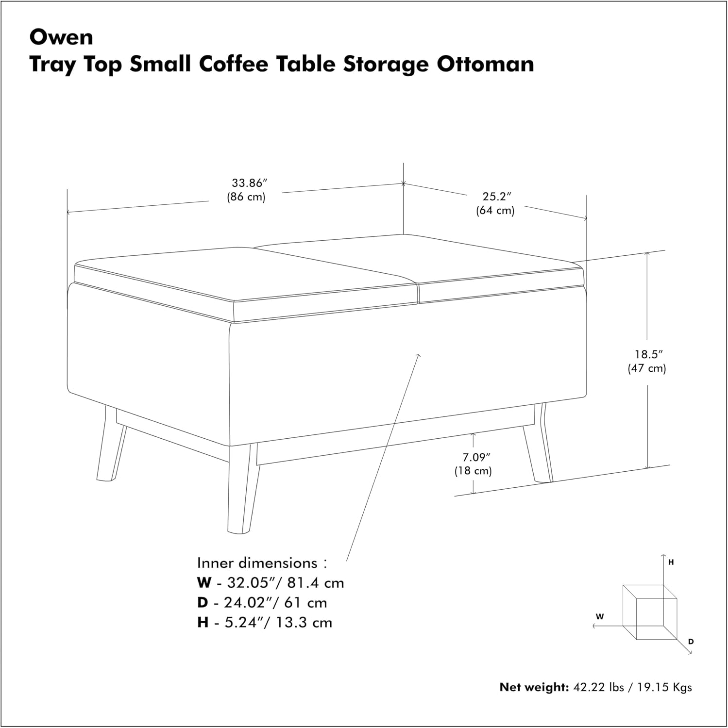 SIMPLIHOME Owen Small Coffee Table Storage Ottoman - 34 inch Wide Upholstered Vegan Leather Rectangle Ottoman in Distressed Pecan Brown, Mid-Century Modern Ottoman for Entryway with Serving Trays