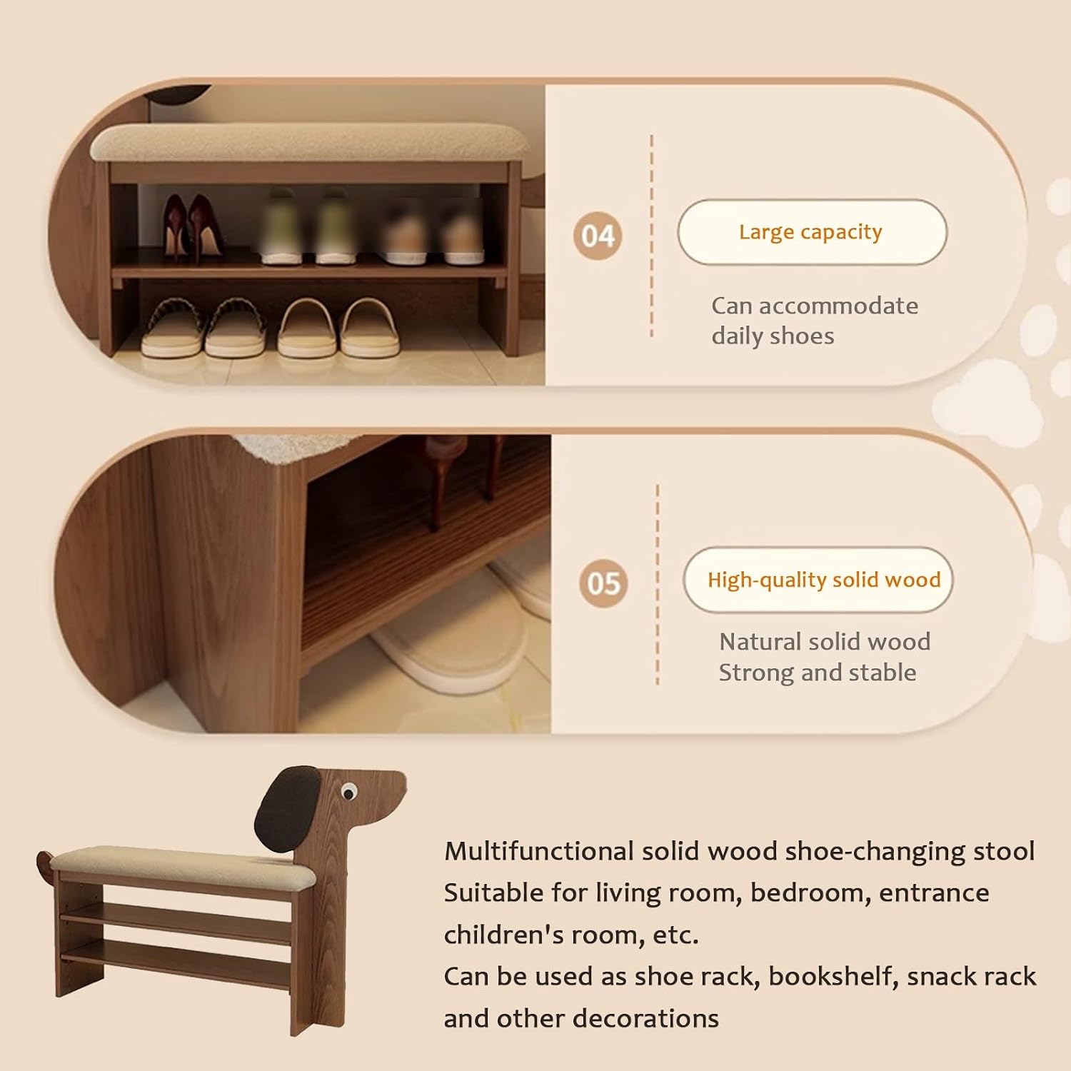 Wooden Entryway Bench,shoe changing bench,with Comfortable Padded Seat Cushion,seat depth 32cm,Stable Structure,Space Saving Stools,for Hallway, Closet, Living Room(Natural,A-80x42cm/31.5x16.5IN)