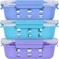 ECOBERI Glass Meal Prep Containers with Silicone Sleeves, 3 Piece 4.5 Cup Set, Borosilicate Glass Food Storage with Leak-Resistant Lids, Oven, Microwave, Freezer and Dishwasher Safe