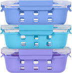 ECOBERI Glass Meal Prep Containers with Silicone Sleeves, 3 Piece 4.5 Cup Set, Borosilicate Glass Food Storage with Leak-Resistant Lids, Oven, Microwave, Freezer and Dishwasher Safe