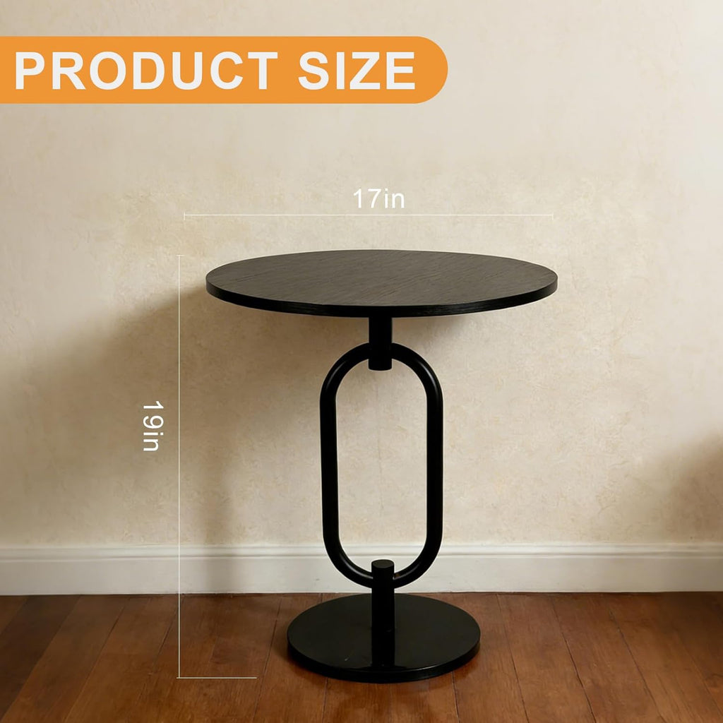 17In(W) x19In(H) Black Round Side Table Heavy Duty Modern End Table Stable Sofa Side Table Sturdy Base Integrated Small Accent Table Nightstand for Living Room Bedroom