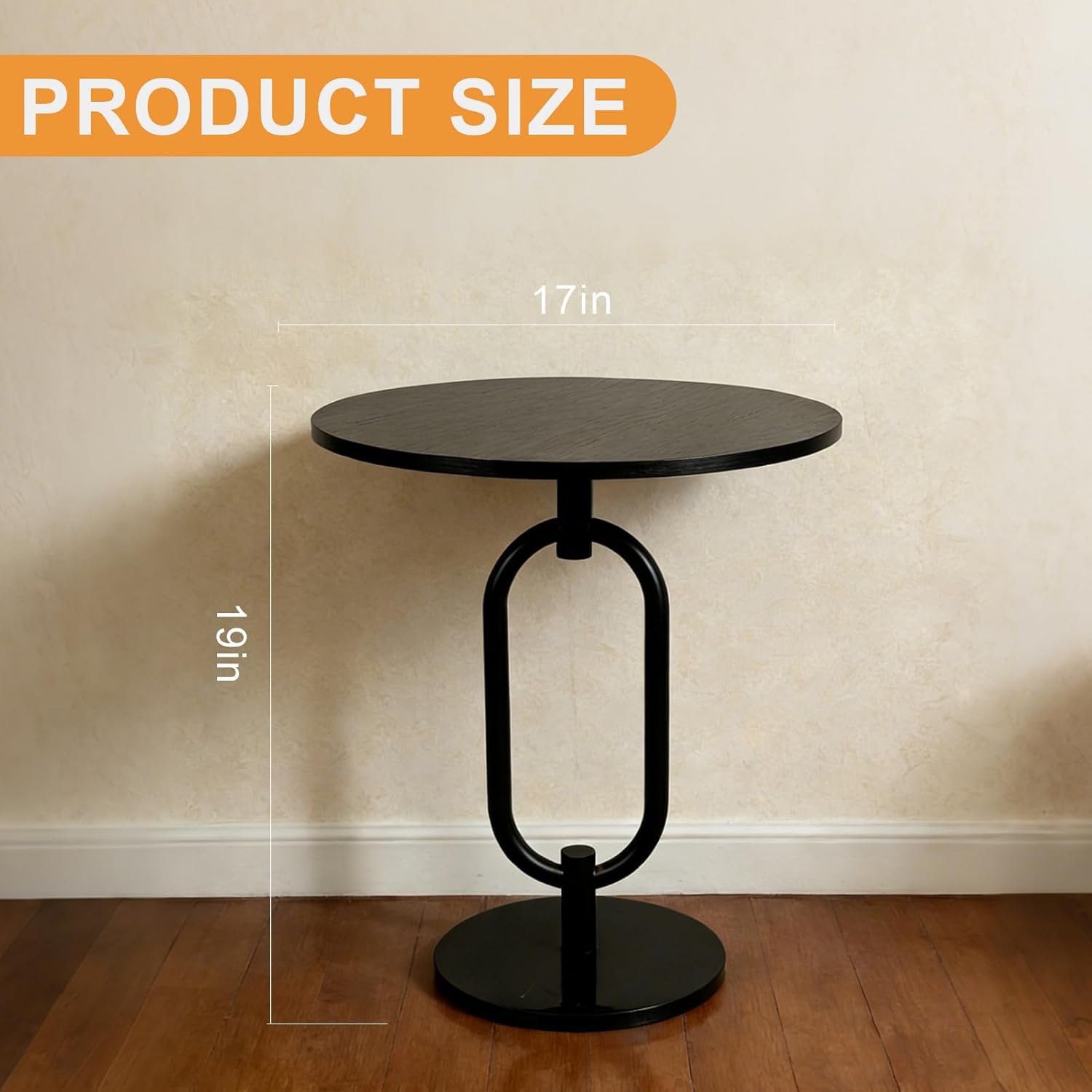 17In(W) x19In(H) Black Round Side Table Heavy Duty Modern End Table Stable Sofa Side Table Sturdy Base Integrated Small Accent Table Nightstand for Living Room Bedroom