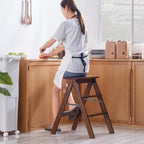Household Solid Wood Folding Ladder Folding Chair Thickened Climbing Wooden Step Stool (Walnut Color)