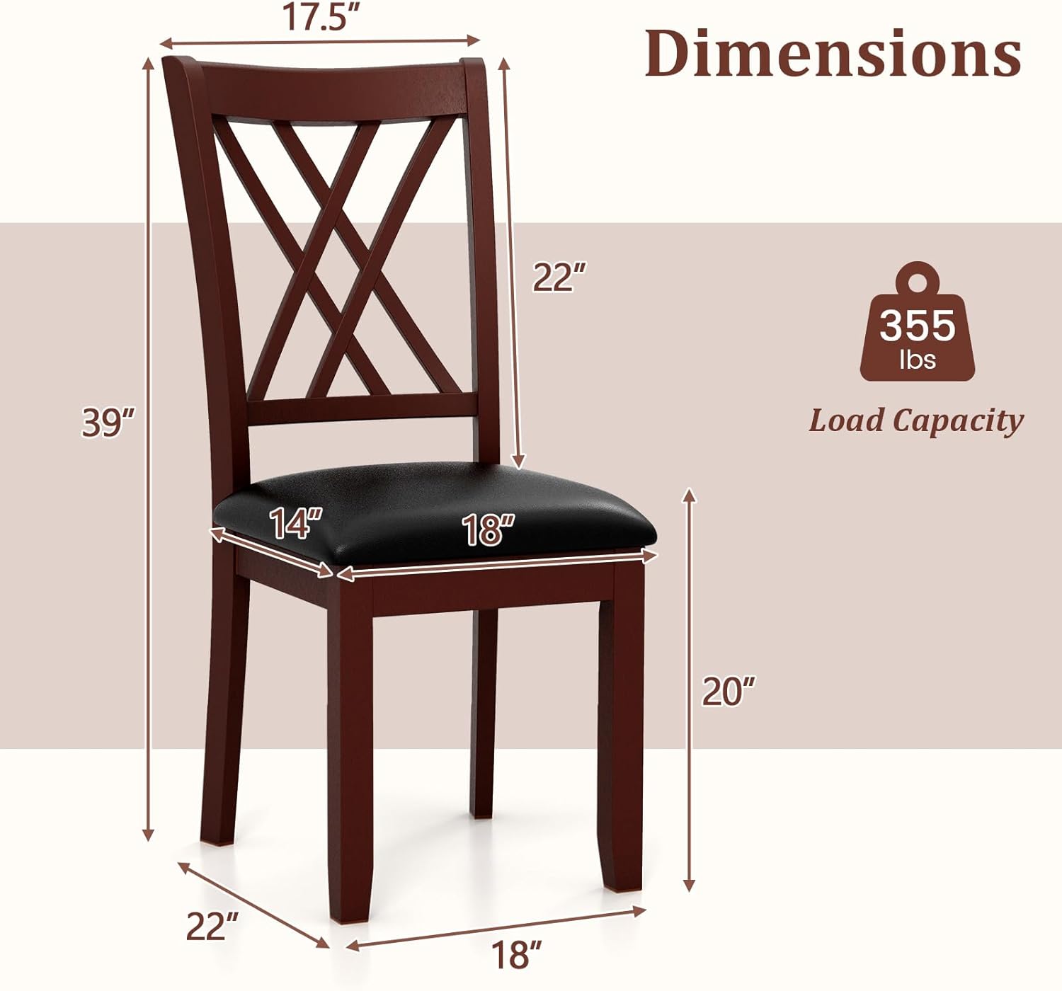 COSTWAY Set of 4 Dining Chairs, Wooden Kitchen Side Chair with PU Leather Padded Seat, Rubber Wood Frame & High Back, Farmhouse Dining Room Chairs for Home & Restaurant, Walnut