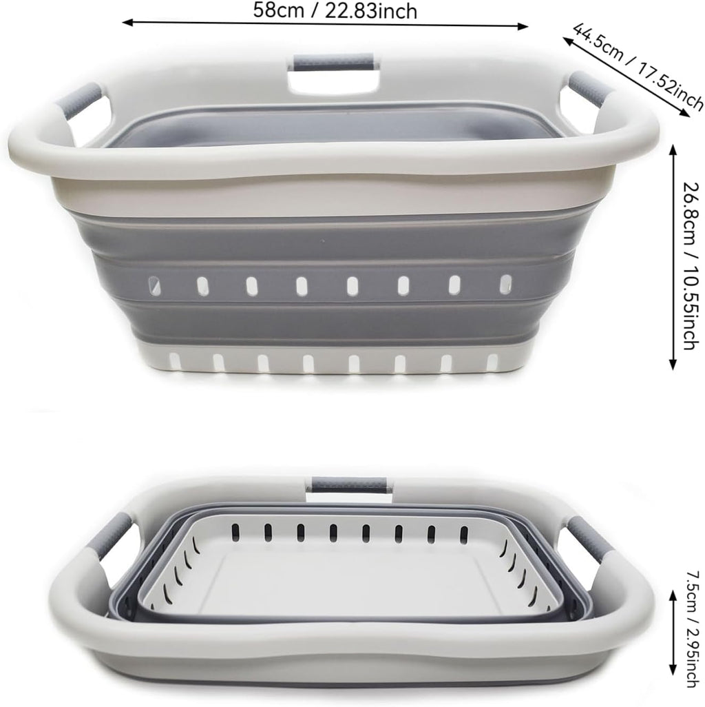 SAMMART 41L (10.8 gallon) Set of 2 Collapsible 3 Handled Plastic Laundry Basket-Foldable Pop Up Storage Container/Organizer-Space Saving Hamper/Basket (2, Grey/Dark Grey)