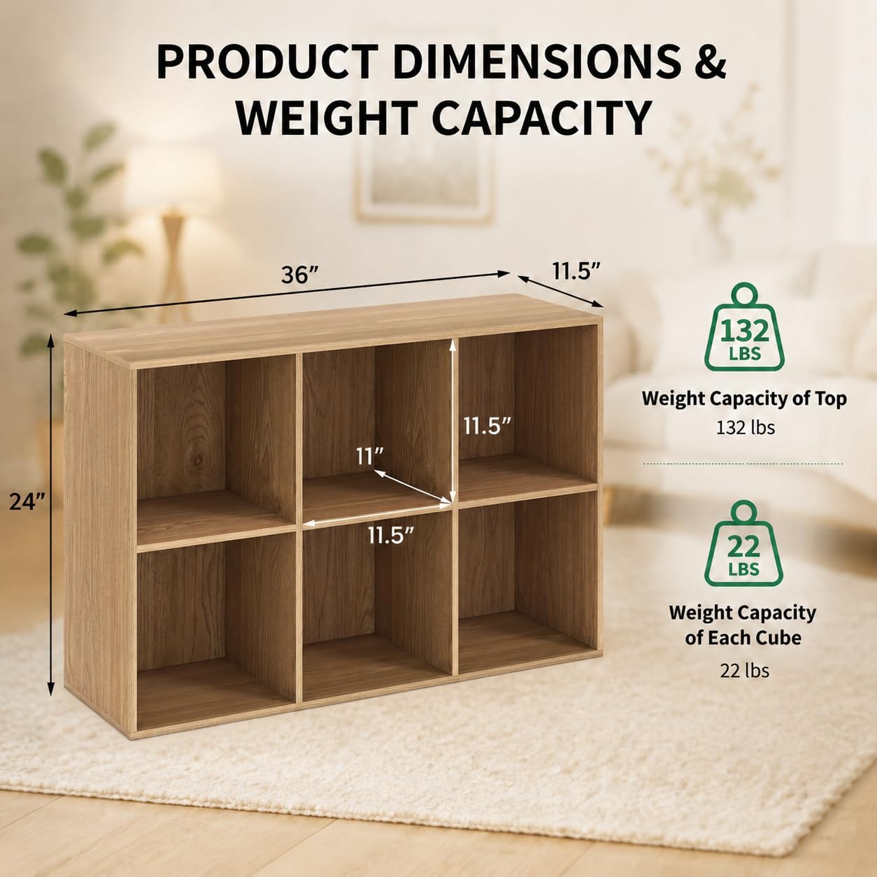 POWERSTONE 6 Cube Storage Organizer, Open Cube Bookshelf with Back Panels, Modern Display Cubby Bookcase for Bedroom Living Room Home Office, Natural
