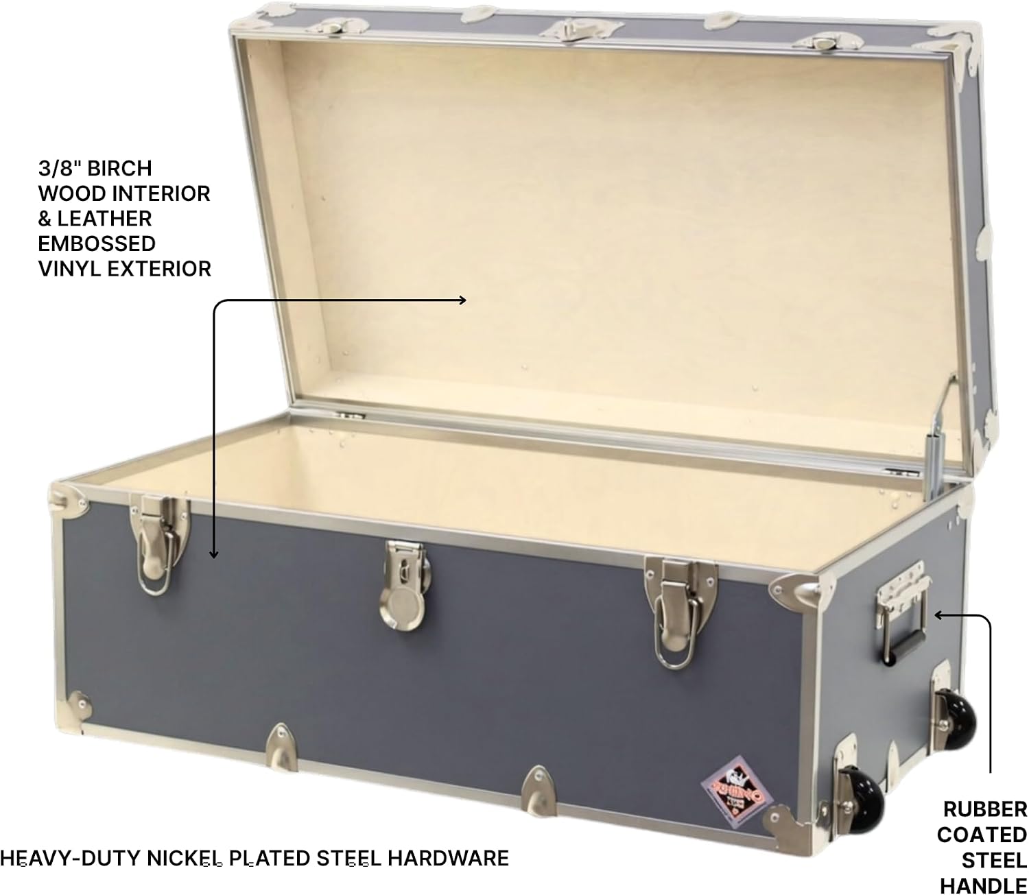 Rhino Trunk & Case Large Essential Trunk With Wheels 32”x18”x14”, 1000+ lbs Capacity - Many Colors. Strong, USA Made Summer Camp Footlocker, and Secure College Dorm Storage Chest