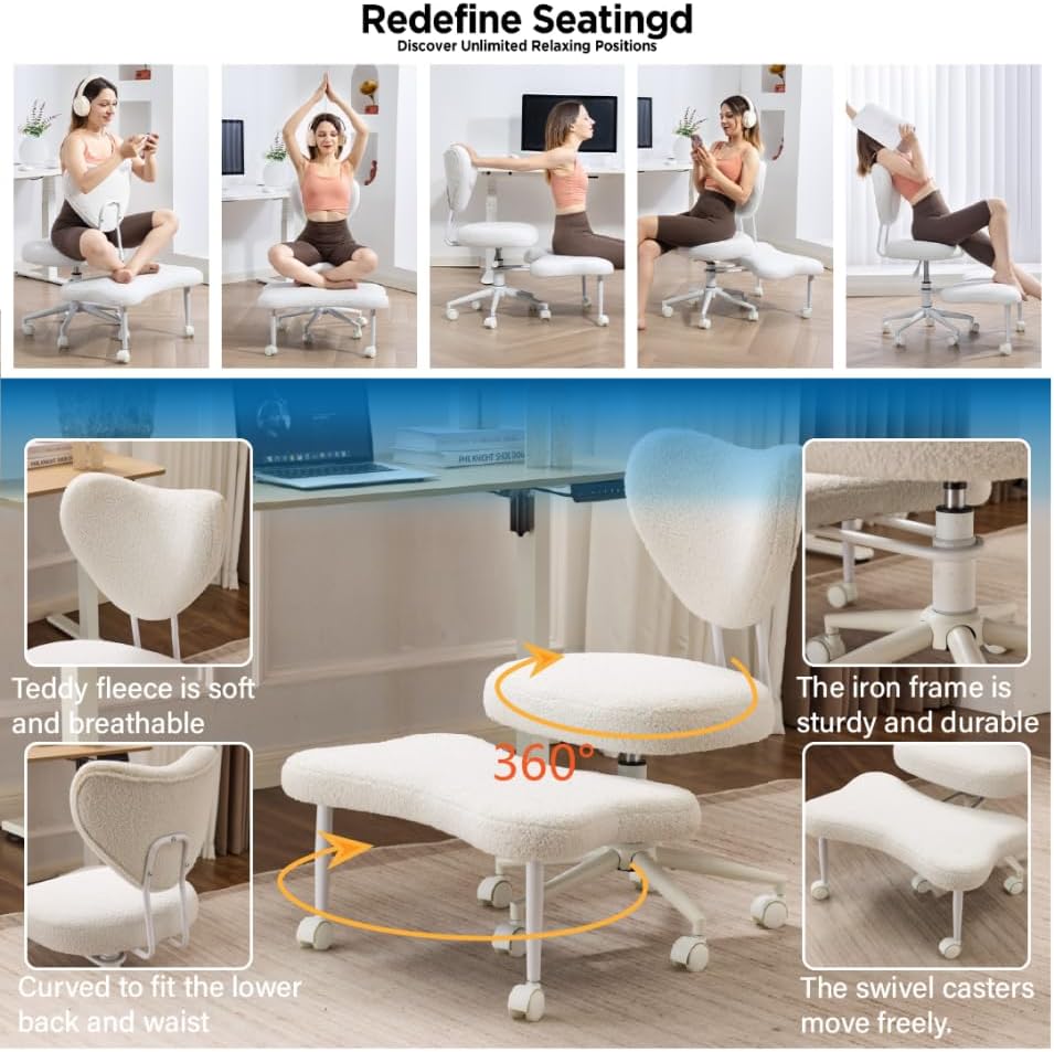 Meditation Chair, an Ergonomic Cross-Legged Seating Chair with Lumbar Support and A Height-Adjustable Seat Cushion, Ideal for People Engaged in High-Intensity Office Work. Beige