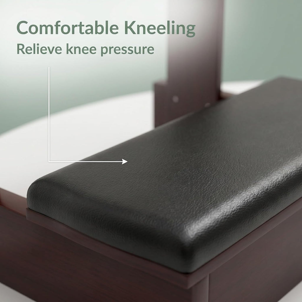 Thick Padded Prayer Stool, Solid Wood Kneeling Bench with Storage Shelf, Durable & Stable Kneeler for Home Worship, Meditation, and Religious Devotion