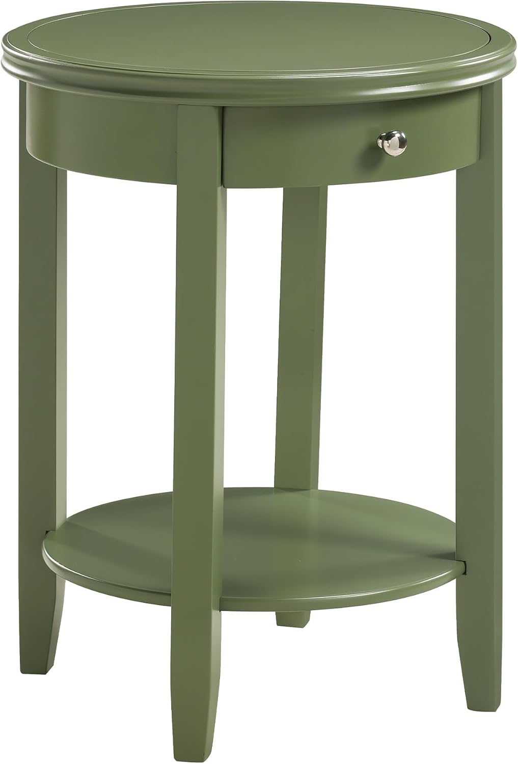 Convenience Concepts American Heritage Baldwin End Table 18.25" - Round Classic Side Accent with Storage Drawer & Shelf for Farmhouse Living or Family Room, Bedroom Nightstand, Dark Sage Green