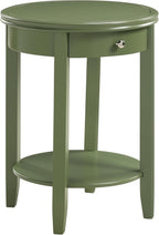 Convenience Concepts American Heritage Baldwin End Table 18.25" - Round Classic Side Accent with Storage Drawer & Shelf for Farmhouse Living or Family Room, Bedroom Nightstand, Dark Sage Green