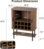 FiveWillowise Coffee Bar Cabinet with Storage, Fluted Wine Cabinet with Sliding Doors, Glass Holder and Wine Rack, Buffet Sideboard Liquor Cabinet for Kitchen, Dining Room, Living Room, Walnut