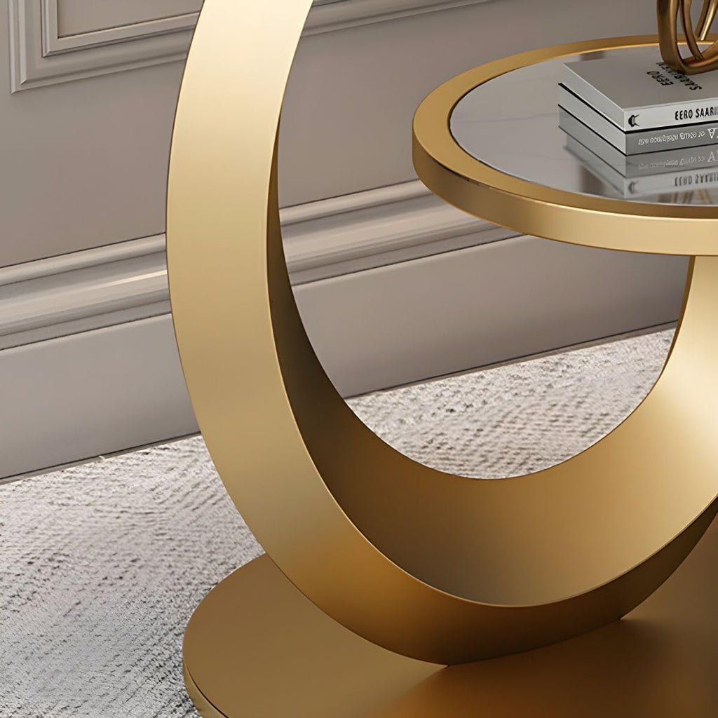 Round Stone Top Side Table with Storage Shelf - Modern End Table for Living Room, Sofa, or Couch