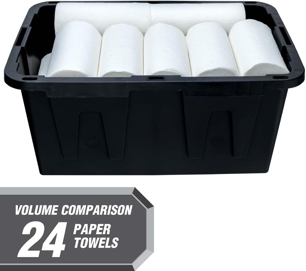 27-Gallon Heavy-Duty Plastic Storage Box with Snap-On Lid | Black and Red, Stackable Design, Locking Lid, 30.6 x 20.6 x 14.3 in, 6.6 lbs