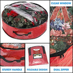 Propik Christmas Wreath Storage Bag 36" - Garland Holiday Container with Clear Window - Tear Resistant Fabric - 36" X 36" X 8" (Red)