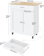 CHOEZON Kitchen Island, Kitchen Island Cart with One Double Cabinet and Drawer, Rolling Storage Cart with Power Strip, with Drop Leaf, for Kitchen, Living Room, White and Natural MZD01UWNN1