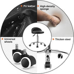 KKTONER PU Leather Round Rolling Stool with Back Rest Height Adjustable Swivel Drafting Work SPA Task Chair with Wheels Black