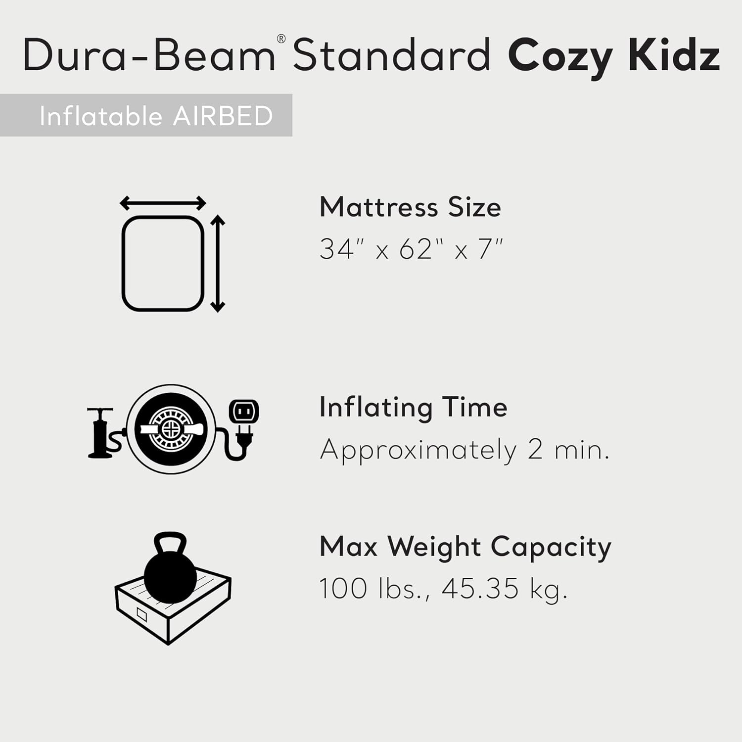 INTEX 66803EP Cozy Kidz Inflatable Airbed: Fiber-Tech – Velvety Soft Surface – Carry Bag Included – Color May Vary – 34.5" x 62" x 7"