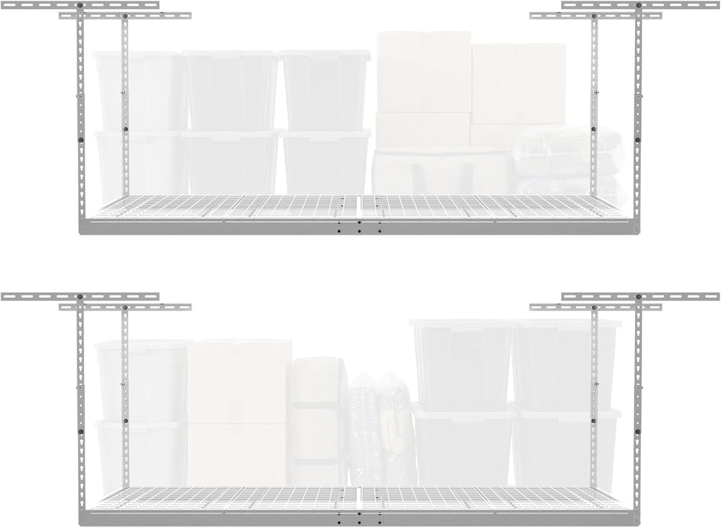 2-Pack 4 x 8 MonsterRax Overhead Garage Storage Rack, Ceiling Racks for Garage, Organization Shelving, Adjustable Hanging Shelf, White, 24"-45" Height Adjustment,