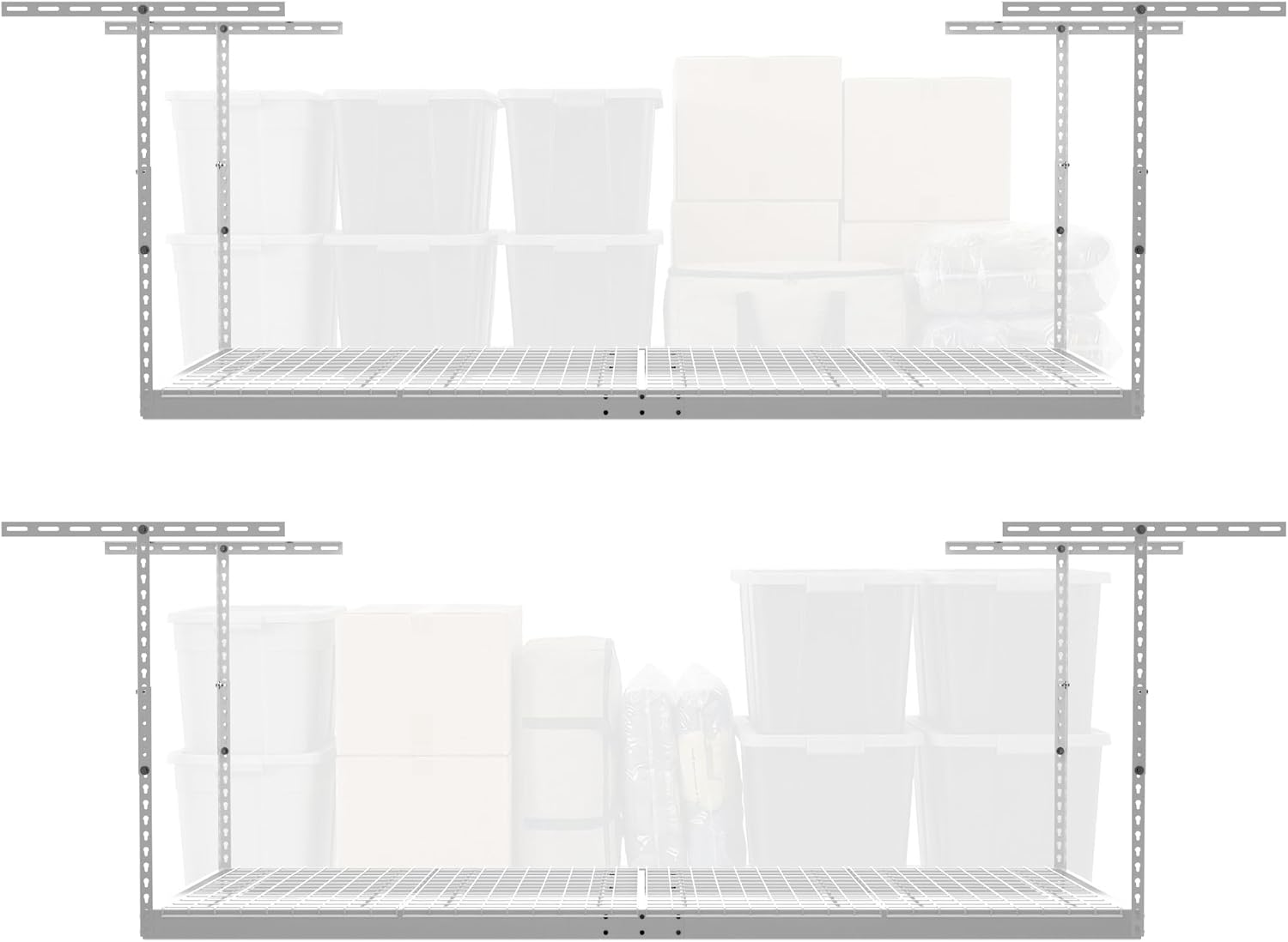 2-Pack 4 x 8 MonsterRax Overhead Garage Storage Rack, Ceiling Racks for Garage, Organization Shelving, Adjustable Hanging Shelf, White, 24"-45" Height Adjustment,
