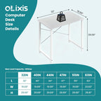 OLIXIS Home Office Computer Desk, Small Office 32-inch Writing and Study Desk, Bedroom Table with Metal Frame and Wooden Top, Compact Modern Study Table for Home Use, White