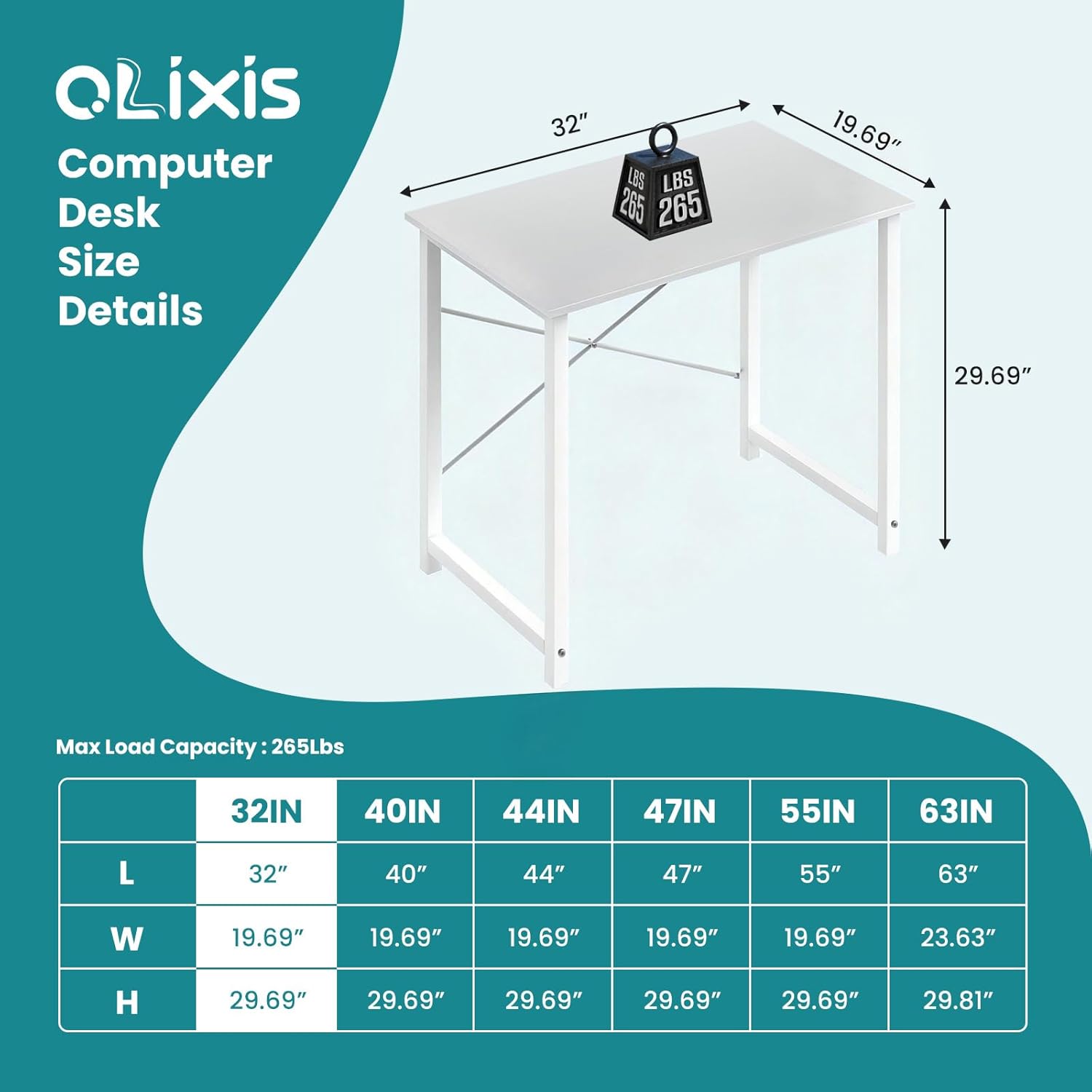 OLIXIS Home Office Computer Desk, Small Office 32-inch Writing and Study Desk, Bedroom Table with Metal Frame and Wooden Top, Compact Modern Study Table for Home Use, White