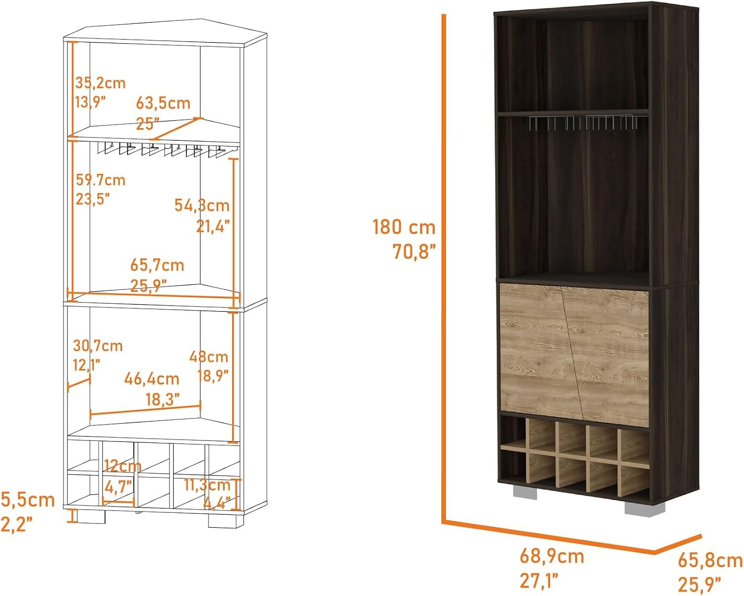 Wine Rack 10-Bottle 3-Shelf Corner Cabinet, Pantry Storage Cabinet Locker for Living Room,for Kitchen Home