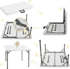 34" Square Folding Table,Multi-Functional Portable Folding Card Table with Carrying Handle for Indoor Outdoor Camping,Picnic, Office, Party Use, HDPE Plastic Tabletop with Metal Frame(White)