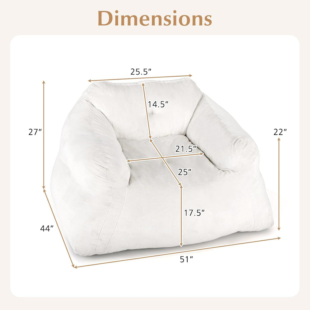 GOFLAME Bean Bag Chair for Adults, Giant Beanbag Chair with Soft Velvet Cover, Sponge Filling & Non-Slip Base, Lazy Floor Sofa for Living Room, Bedroom, Reading Room, Beige