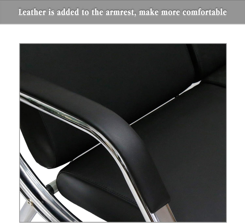 Peach Tree Black Leather Executive Side Reception Chair Office Waiting Room Guest Reception, Salon Barber Office Waiting Chair Bank Hall Airport Reception Waiting Chair 2 Seat Bench