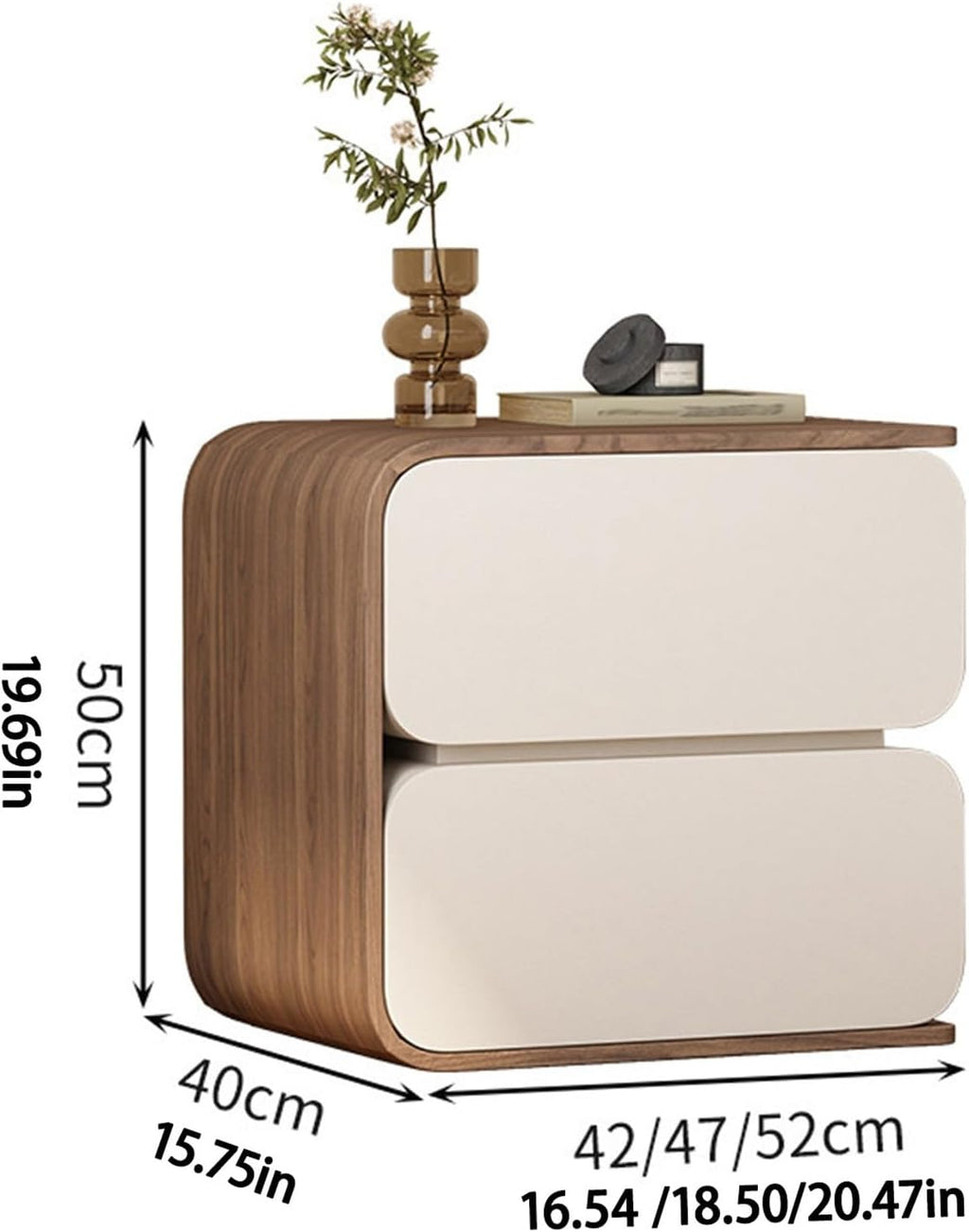 Bedside Furniture with Leather Finish, Retractable Nightstands for Bedroom, Bedside Table with 2 Drawers,Side Table/End Table for Bedroom/Living Room(Gray,42x40x50cm)