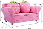 ARLIME Kids Sofa, Upholstered Toddler Couch Chair with Ergonomic Back & 2 Strawberry Pillows, Double Seat Toddler Armchair for Boys Girls