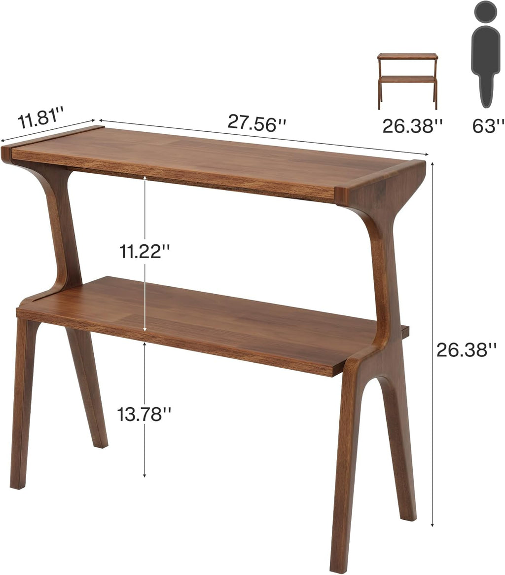 Tribesigns Solid Wood End Table, 2-Tier Farmhouse Side Table with Storage Shelves, Slim Side Table for Couch with Unique Legs, Long Bedside Table for Bedroom, Living Room, Rustic Brown