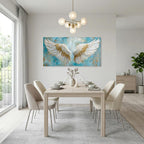 TEKMENT White Angel Wings Wall Art for Bedroom Oil Painting Canvas Prints Beautiful Blue Anime Art Deco Elegant Artwork Office Family Decor