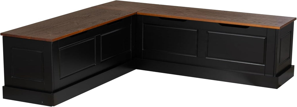Linon Harris Black and Walnut Backless Kitchen Dining Nook with Hidden Storage Bench Space