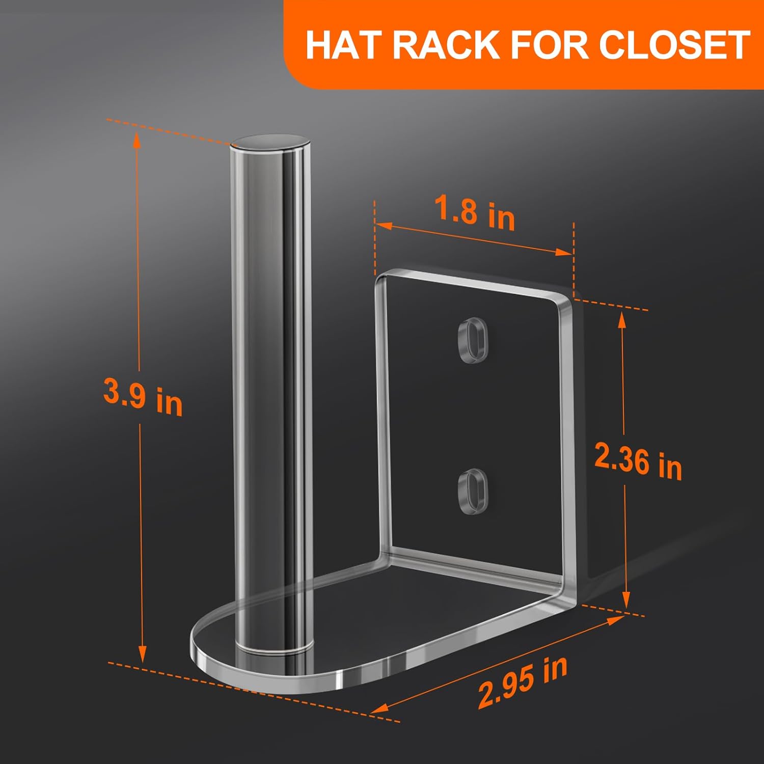 Clear Acrylic Baseball Cap Organizer (2 Pack) - Floating Hat Rack Display Holds 10-15 Hats, L-Shaped Hat Hanger with Adhesive & Screws, Hat Storage for Wall, Door, Closet Decor