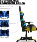 MoNiBloom Gaming Chair Racing Style High-Back Reclining Ergonomic Swivel Chair with Adjustable Headrest and Lumbar Support, PU Leather Executive Chair for Home Office Gaming, Yellow