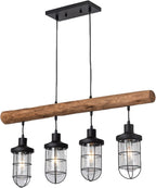 4-Light Farmhouse Kitchen Island Lighting, Dining Room Light fixtures Over Table, Chandeliers for Dining Room Over Island, Wood Vintage Ceiling Chandelier for Living Room