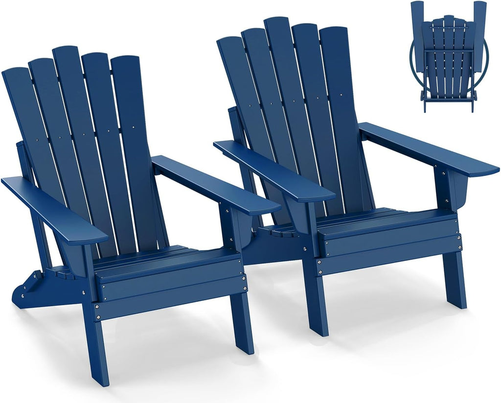 GREENVINES Folding-Adirondack-Chairs-Set-of-2 | HDPE Plastic | Throne Series | Fire Pit Chair | All Weather | for Outdoor Patio Deck Backyard Poolside | Blue