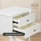 Decor Therapy Preston Two Drawer Side Table, Traditional Side Table with Dual Storage Drawers and Lower Shelf, Classic End Table or Bedside Table for Living Room or Bedroom, White