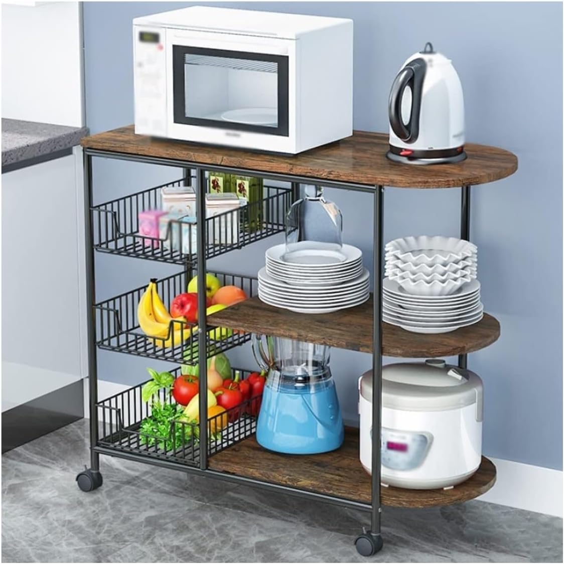 Microwave Stand with Wheels - 3 Tier Kitchen Storage Rack for Microwave Oven, Seasoning, and Printer Organizer, Mobile Shelf with Casters for Easy Access and Convenience