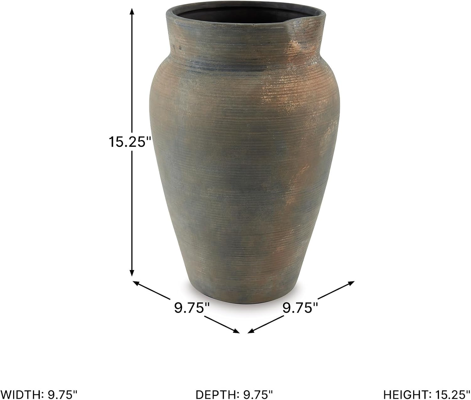 Signature Design by Ashley Brickmen Ceramic Vase, 15 Inch Tall Rustic Tabletop Accent, Textured Antique Gray Finish, Non-Watertight Decor for Faux and Dried Flowers, Gray and Tan