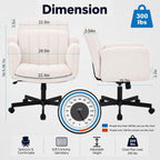 Criss Cross Office Chair with Wheels and Arms, Vanity Chair with Back, Comfy Swivel Cross Legged Office Chairs for Ultimate Comfort and Support, Unique Multifunctional Stylish Arms (Fabric Beige)