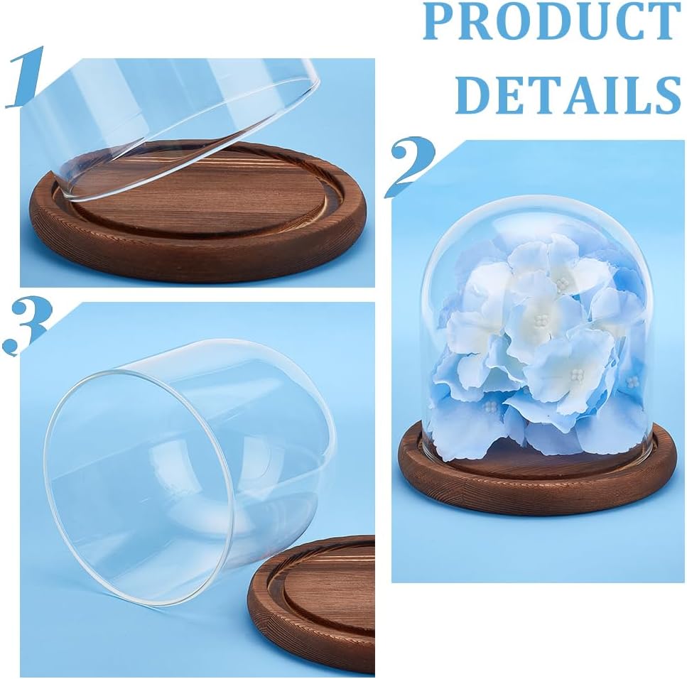 BENECREAT 5.5x5inch Eternal Transparent Flower Glass Cover, Cloche Dome Micro Landscape with Solid Wood Base for DIY Flower Craft, Wedding Decorations