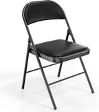 VINGLI 1 Pack Folding Chairs with Padded Seats, Metal Frame with Pu Leather Seat & Back, Capacity 350 lbs, Set of 1, Black