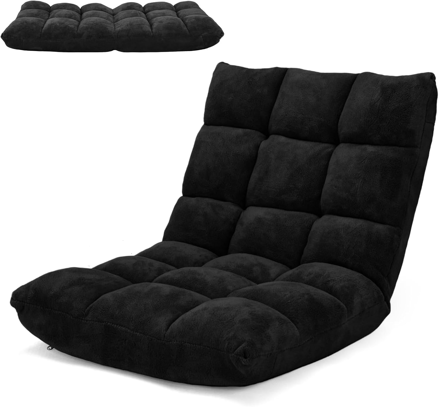 BANGTANE 14-Position Floor Chair, Adjustable Folding Gaming Chair Lazy Sofa w/Cushion, Meditation Chair with Back Support, Folding Floor Couch for Reading Bedroom, Living Room for Adults Kids (Black)