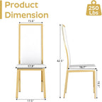 Modern Dining Chairs Set of 4 White Faux Leather with Chrome Gold Metal Legs, Curved High Back Design & Cloud Cushioning, Mid-Century Kitchen Chairs with Non-Slip Feet (Easy Assembly)