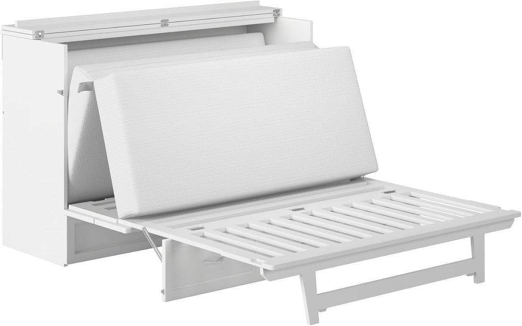 AFI, Northfield Murphy Bed Chest Queen with 6" Mattress, Storage Drawer & Built-in USB Charger, White